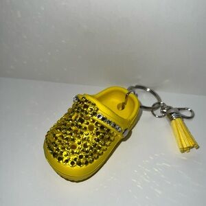 Rhinestoned miniature yellow shoe keyring / hanging bag charm - so cute!